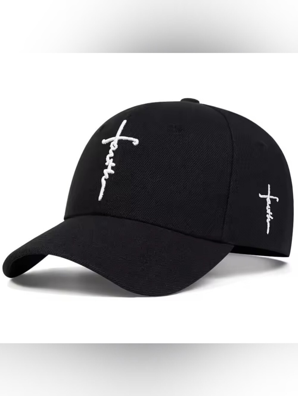 Black Baseball Cap with White Script Stitching - Men